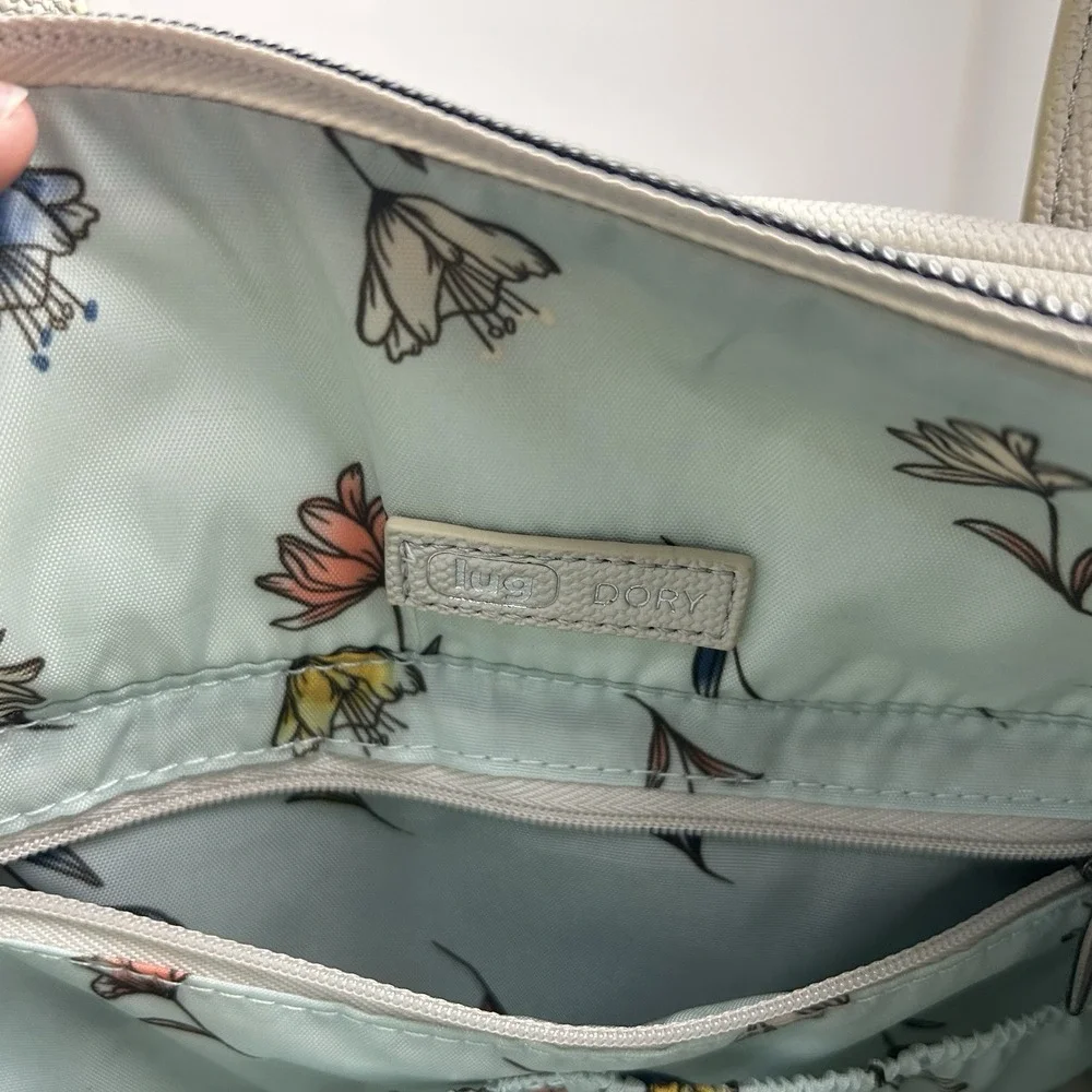 LUG Dory Matte Luxe Quilted Crossbody Bag Purse Ivory Pebble Multi Color Stitch